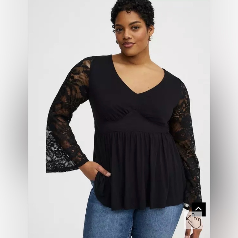Torrid Slinky Lace Bell Sleeve Babydoll Top